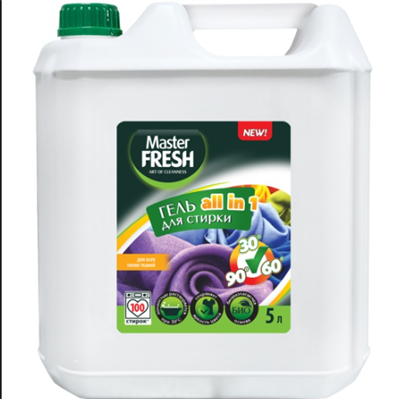 Master FRESH гель д/стирки ALL IN 1  5л повышенное содержание ПАВ канистра HDPE с ручкой С0007816 - фото 17280
