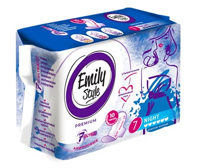 Emily STYLE PREMIUM прокладки критика анионовые NIGHT 7шт УЛЬТРАТОНКИЕ, удлиненные, max впитываемость, двойные крылья, с бортиками С0007449, С0008241 - фото 17437